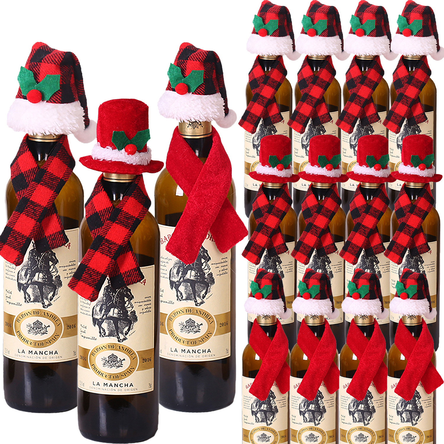 Picture of Christmas Creative Decorations Scarf Hat Two-piece Set Red Wine Bottle Set Hotel Restaurant Decoration Dress-up Supplies