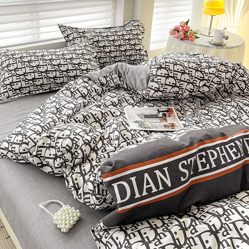 Picture of Class A Maternal and Infant Grade Four-Piece Set Small Fresh Thickened Sanding Quilt Cover Washed Cotton Bed Sheet Quilt Cover Dormitory Three-Piece Set ins