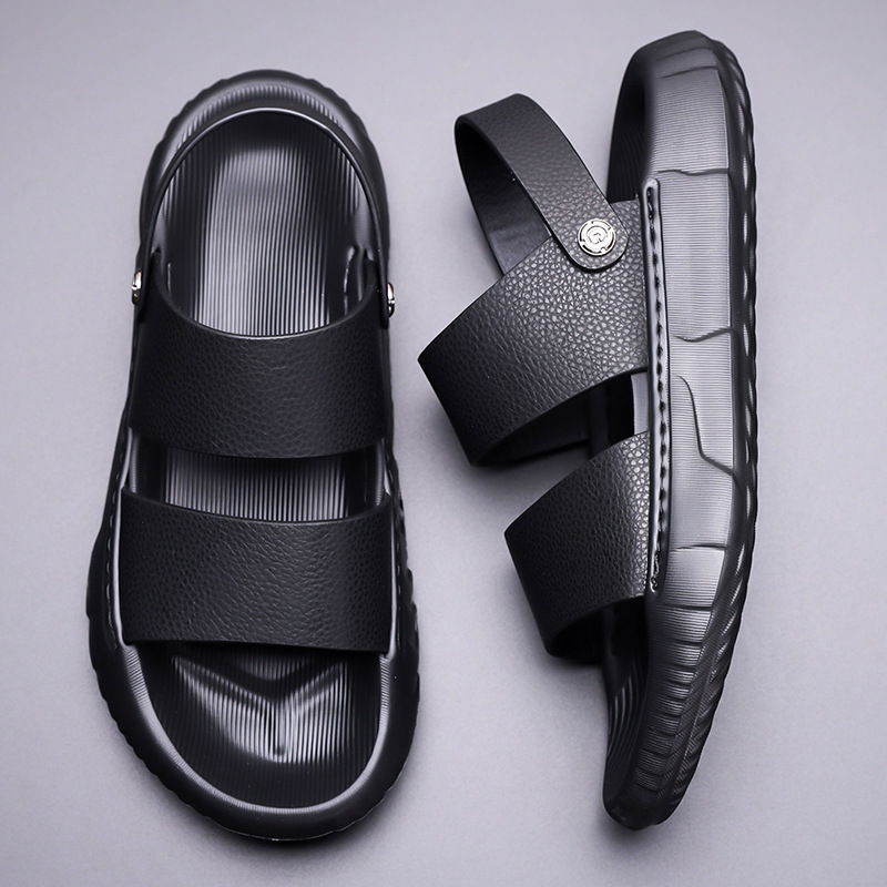 First-Layer Cowhide Slippers for Men, Trendy New Style, Soft-Soled, Soft-Surface Genuine Leather Beach Shoes, Thick-Soled Sandals for Outer Wear, One-Piece Drop Shipping