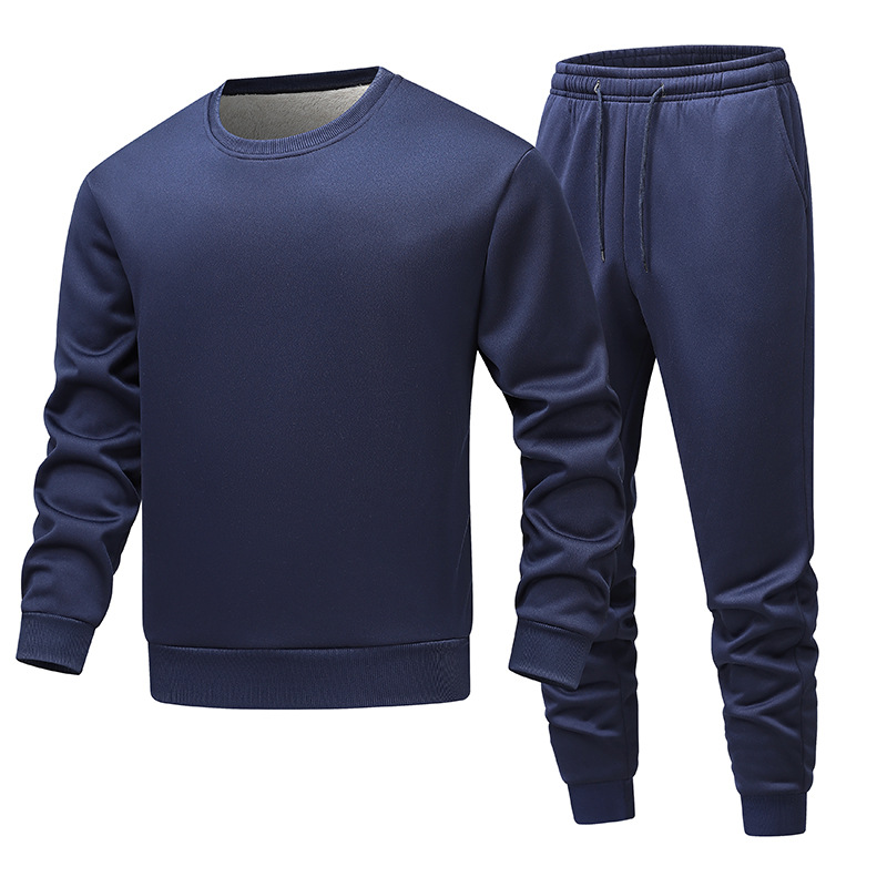 Cross-border European size preferred lambswool suit, men's round neck jacket, men's fleece thickened winter sports sweatshirt suit