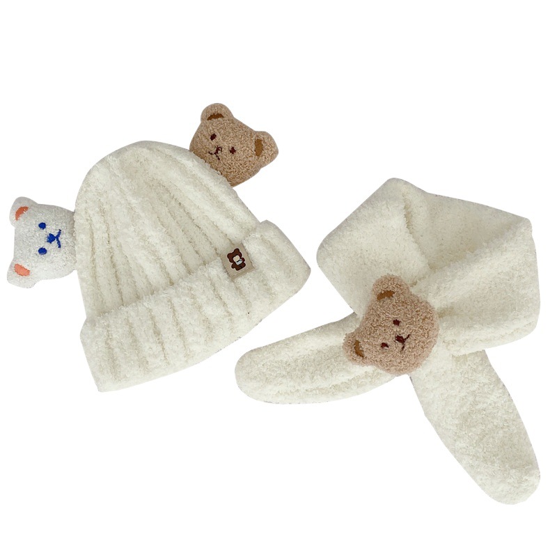 Baby scarf hat suit two-piece autumn and winter cute plush hat windproof warm scarf ear protection cold hat
