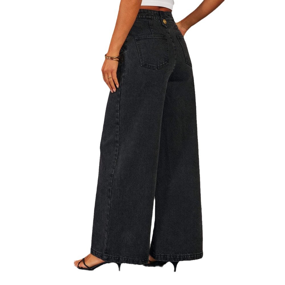 Picture of Cross-border European and American fashion temperament new button sleeveless vest wide-leg jeans Denim suit Amazon in stock