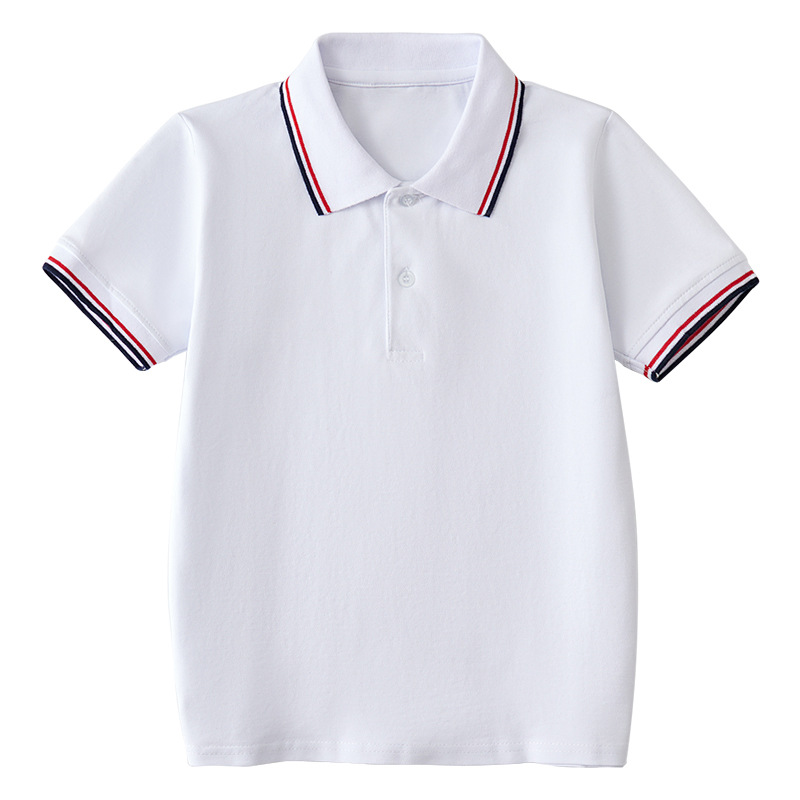 Picture of Summer Boys' Short-sleeved Polo Shirt School Uniform for Primary and Secondary School Students Children's White Lar T-shirt Girls' Graduation Class Dress