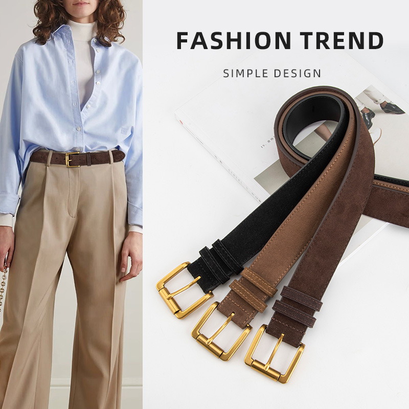 Internet-famous All-match Frosted Belt Women's Pin Buckle High-end Sense Pants Decorative Leather Belt Women's Cross-border Hair