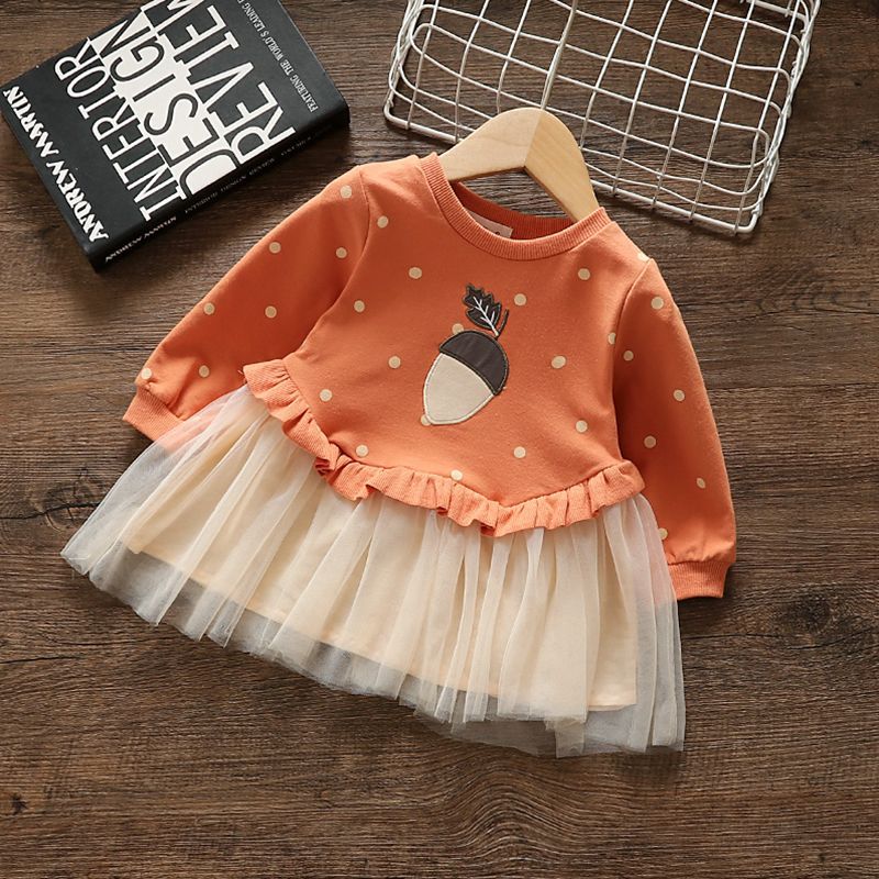 Picture of Girls' Dresses, Autumn Clothes, Baby Kidsren's Long-Sleeved Sweatshirt Dresses, New Style Gauze Skirts, Kidsren's Baby Girl Princess Dresses
