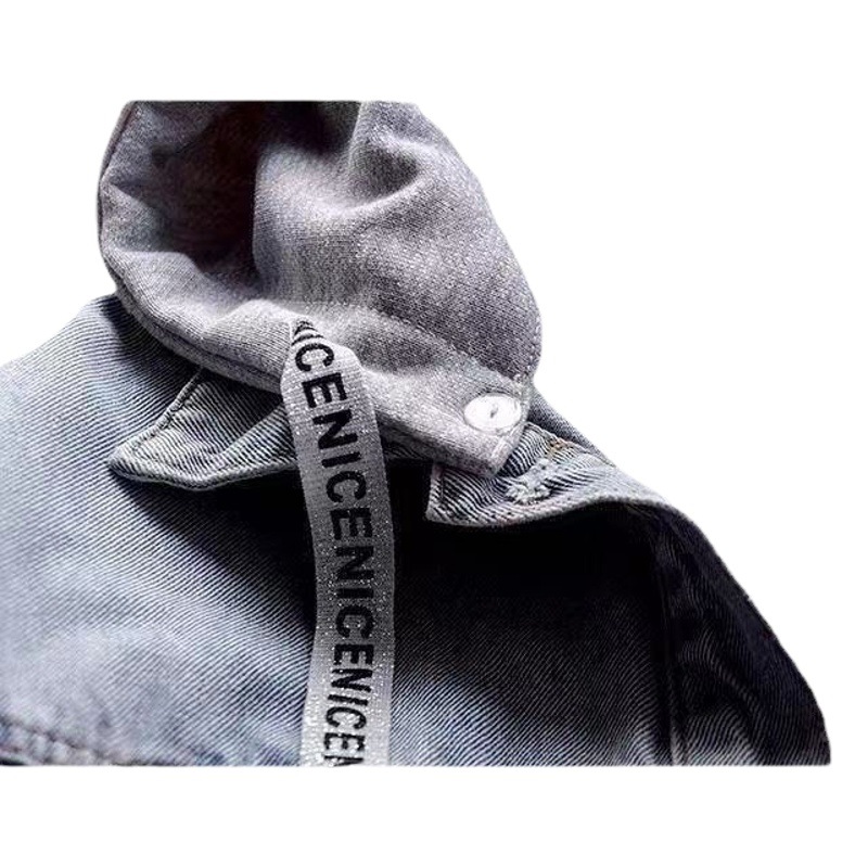 Picture of Denim short coat women's loose Korean style short autumn and winter bf long sleeve hooded jacket large pocket versatile top fashion