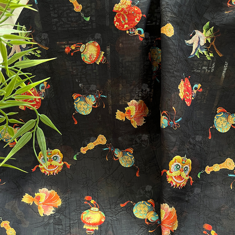 Attract wealth and treasure Tencel jacquard fabric new Chinese style Hanfu cheongsam dress fabric handmade DIY fabric