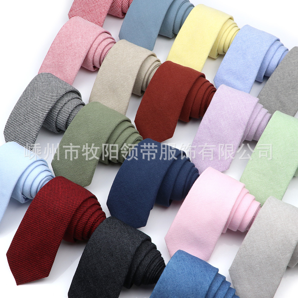 Cotton and linen tie men's tie casual fashion tie 18 color 6cm ultra narrow tie spot