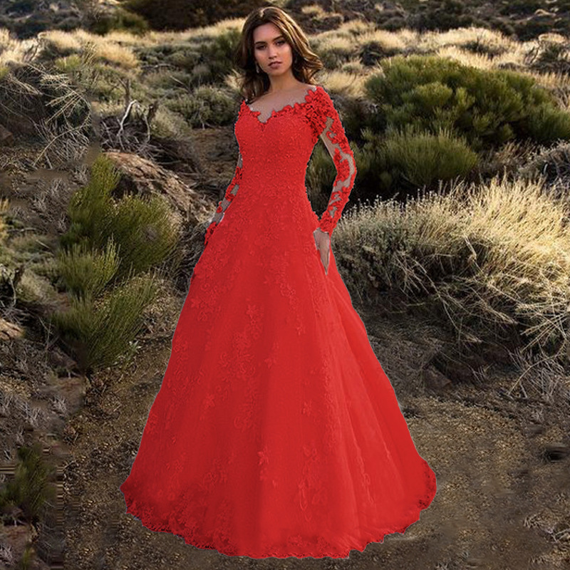 Picture of 2025 Cross-Border Spring New European and American Clothing Amazon Long-Sleeved One-Shoulder Bridal Wedding Dress Long Skirt