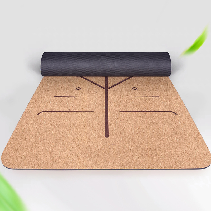 [Cork Yoga Mat] Widened and Thick Natural Rubber Gymnastics Mat with Laser Engraved Logo and Posture Line Printing