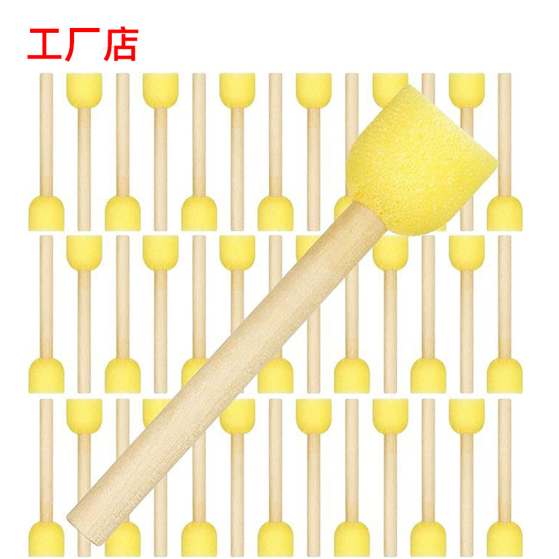 Factory wholesale wooden handle round mushroom sponge painting brush Children diy painting sponge seal brush graffiti art brush