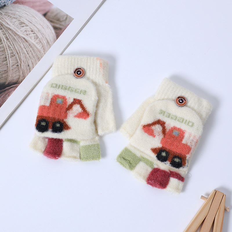 Picture of Children's flip gloves autumn and winter boys half finger warm cute Primary School students writing knitted dual-purpose gloves wholesale