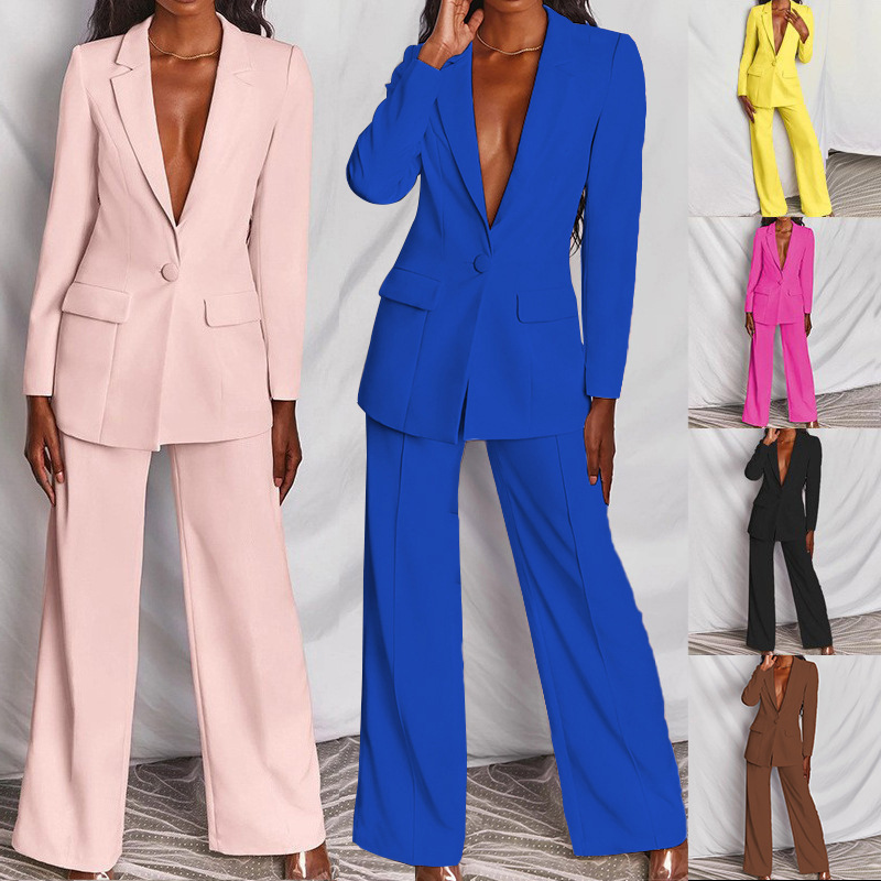 New cross-border women's fashion temperament long sleeve suit straight trousers suit
