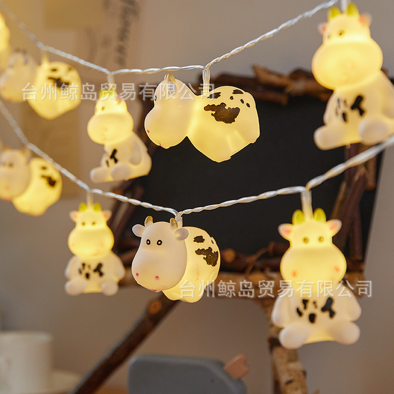 Amazon cross-border LED small cow decoration creative vinyl cartoon children's room source factory color light string