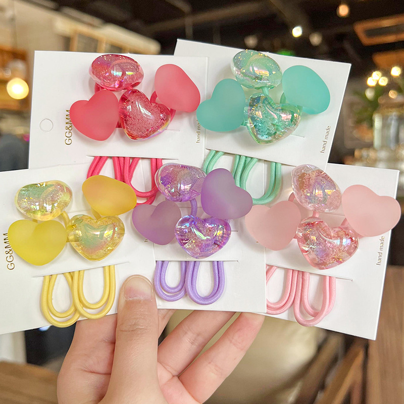 Korean Style Children's Bubble Love Hair Accessories Frosted Hair Rope Headdress Girl's Rubber Tendon Hair Rope Colorful Double-Headed Wrap Hair Ring