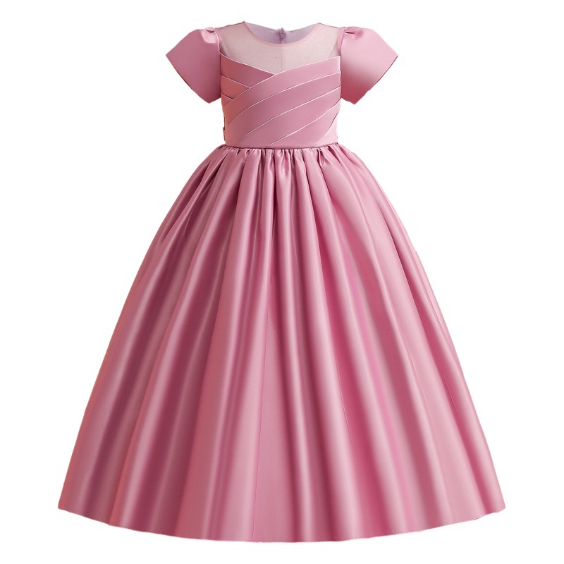 Cross-border Middle and Large Children's Long Dress Dress Dress Short-sleeved Forged Cloth Little Girl's Dress Princess Dress Piano T-stage Performance Evening Dress