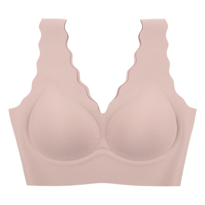 Semi-Fixed Cup Small Wave Women's Intimates Girl's Vest Seamless Bra Big Breasts Show Small Beautiful Back 7A Antibacterial Jelly