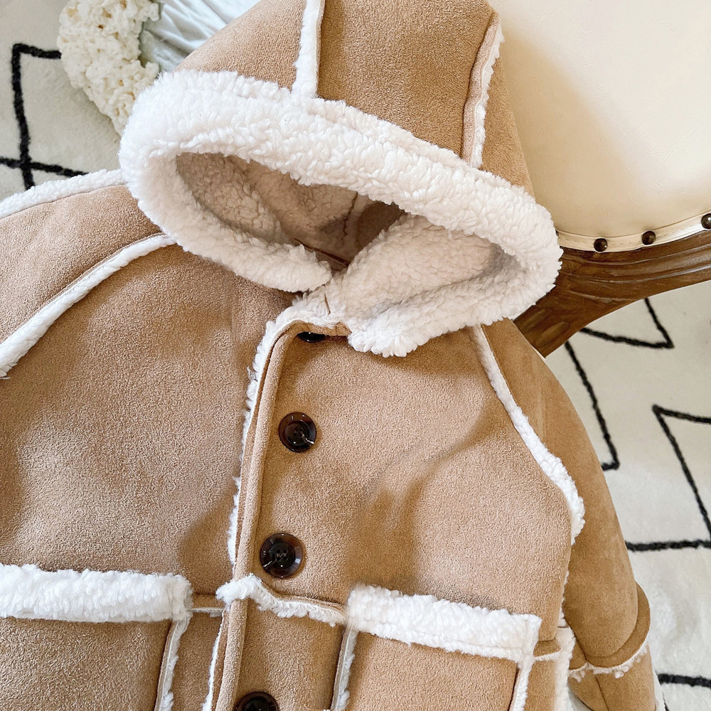 Picture of Korean Style Boys and Girls Baby Winter New Jacket Retro Fashionable Suede Thickened Lamb Wool Thick Warm Jacket