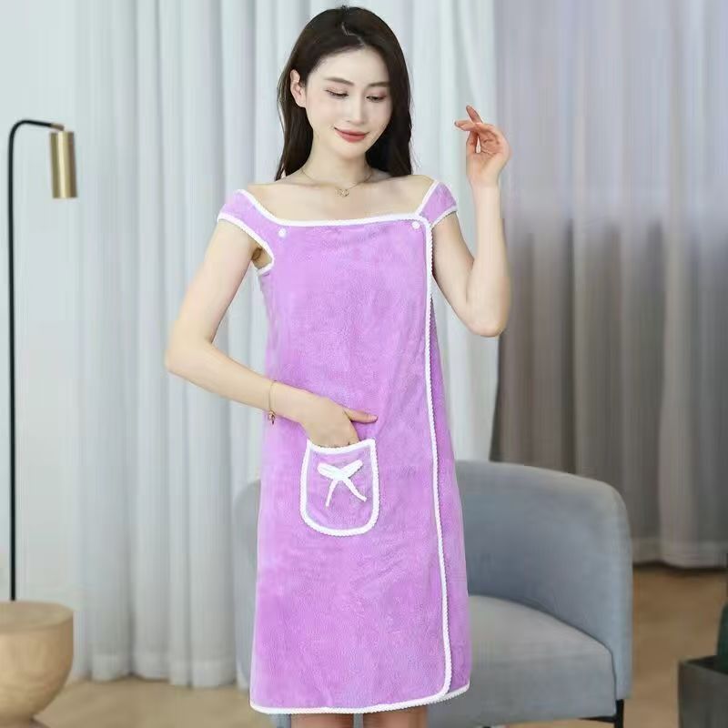 Picture of Bath Skirt Wearing Bath Towel Gown Women's Coral Fleece Sling Bath Skirt Bathrobe Factory in stock Absorbent Bath Large Bath Towel Skirt