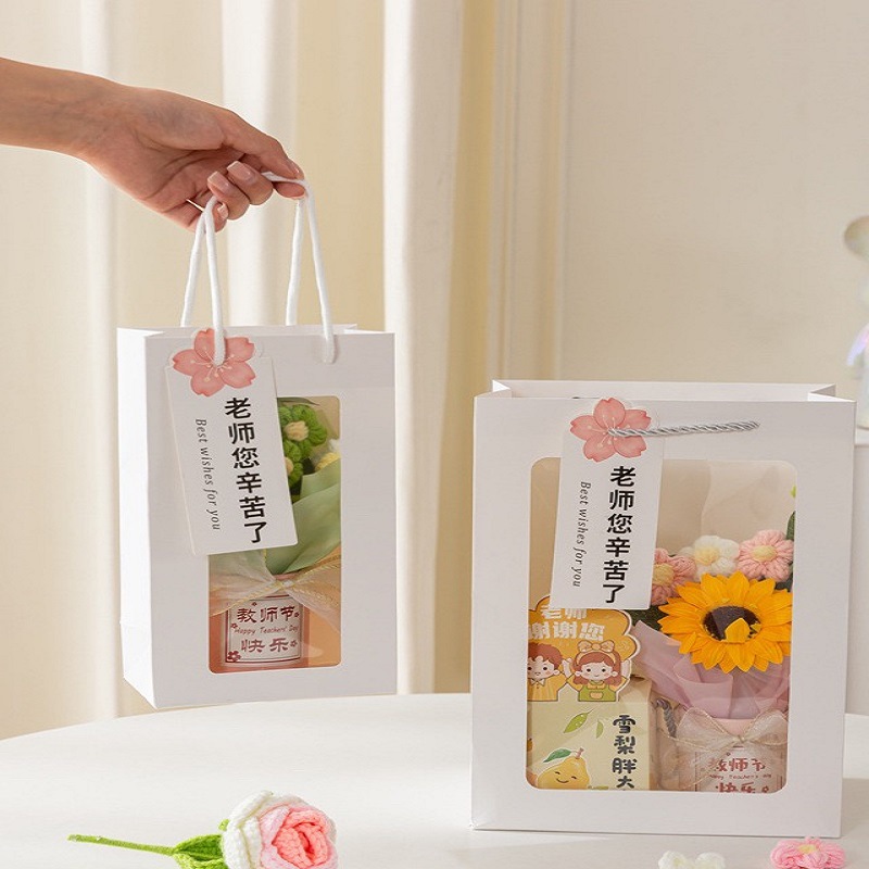 Teacher's Day Gift Bag, Handbag, Transparent Paper Bag, Teacher Gift Bag, Sunflower Bouquet, Flower Packaging Bag