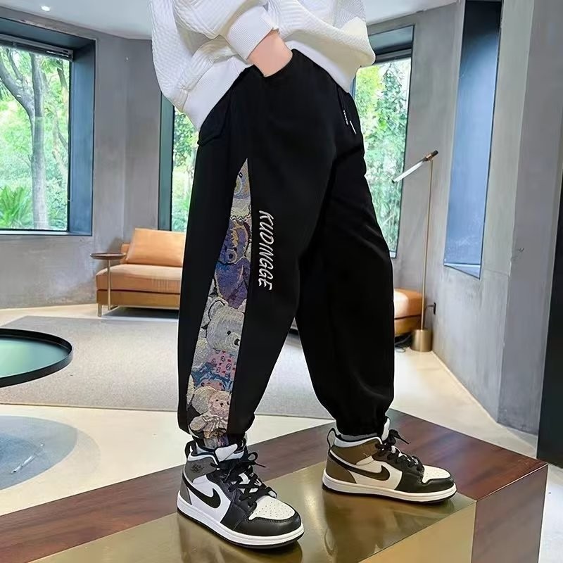 Boys' Autumn Printed Stitching Ankle Pants 2024 Spring and Autumn New Children's Fashionable Casual Trousers
