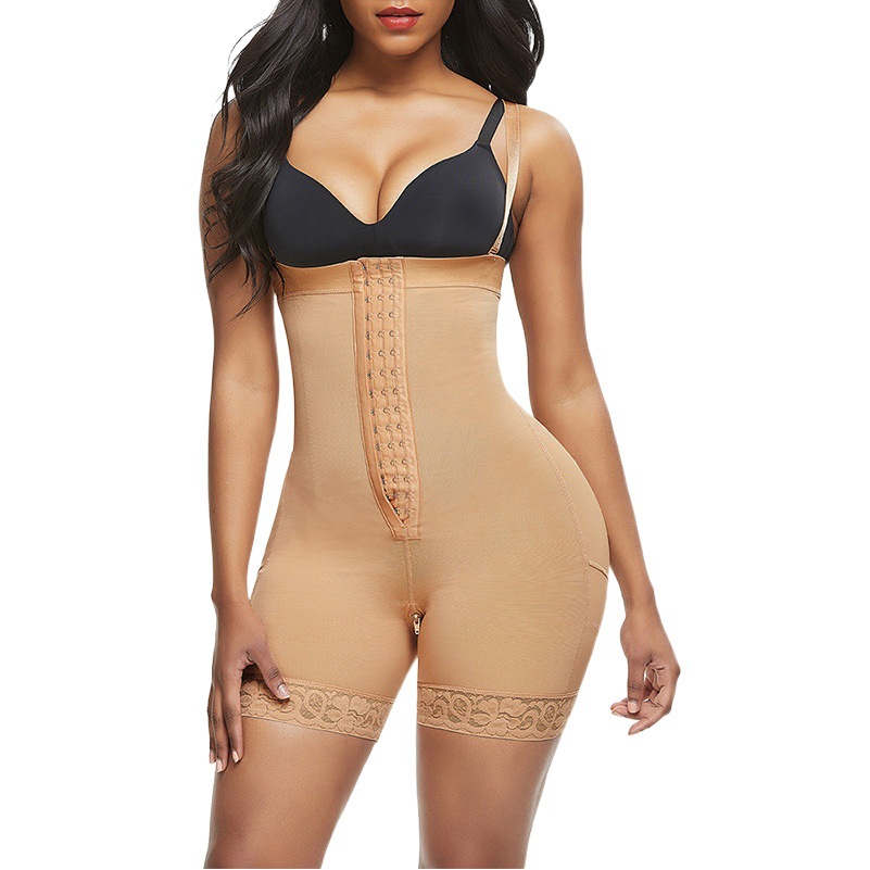 European and American Cross-border Body Shaping Clothes One-piece butt lifter High Waist Three-breasted Buckle Suspenders Crotch Zipper Hip Tighter