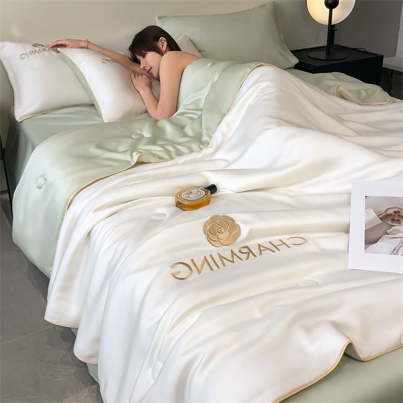 Picture of Class a Light Luxury Washed Ice Silk Summer Quilt Four-Piece Set Air-Conditioned Quilt Embroidered Summer Cool Quilt Three-Piece Set Summer Thin Quilt Ins