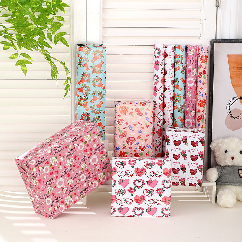 Factory in stock Mother's Day gift wrapping paper four-color heart-shaped printing DIY gift shop flower shop wrapping paper wholesale