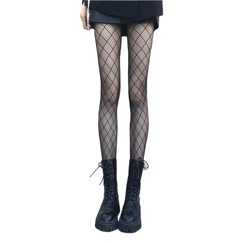 Bow Spring and Autumn Small G Letter Stockings Women's Internet Celebrity Ins Fishnet Stockings Black Pantyhose Grid Hollow Base Stockings