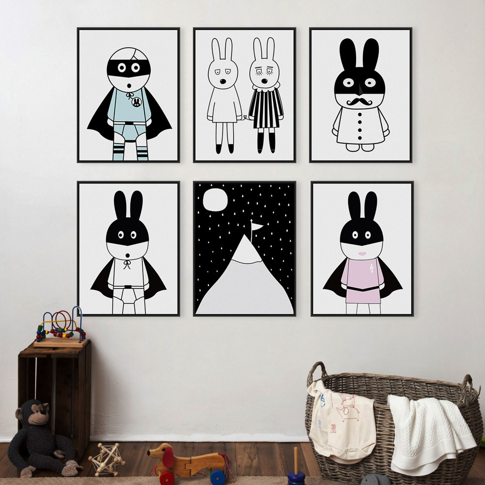 Picture of Photo Frame Core Custom Nordic Simple Fresh Black and White Animal Children's Room Decorative Cloth Painting Hanging Poster