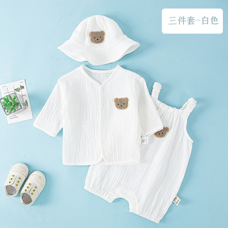 Picture of Pure Cotton Gauze One-Piece Clothes Newborn Baby Short-Sleeved Summer Thin Harem Clothes for Men and Women Baby Pajamas Summer Crawl Clothes