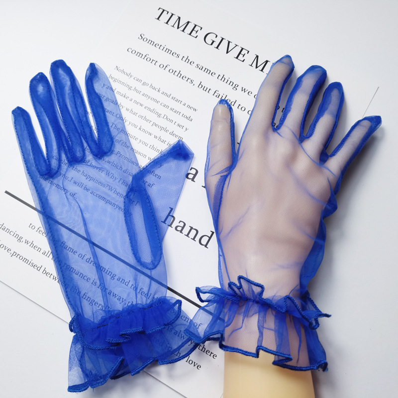 Picture of Transparent Short COS Gloves play Colorful Mesh Bag Finger Wedding Evening Dress Sexy Accessories Black Lace DIY