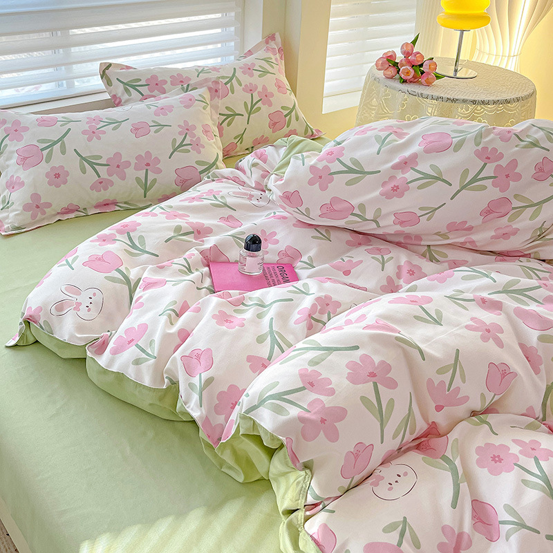 Picture of Class A Maternal and Infant Grade Four-Piece Set Small Fresh Thickened Sanding Quilt Cover Washed Cotton Bed Sheet Quilt Cover Dormitory Three-Piece Set ins
