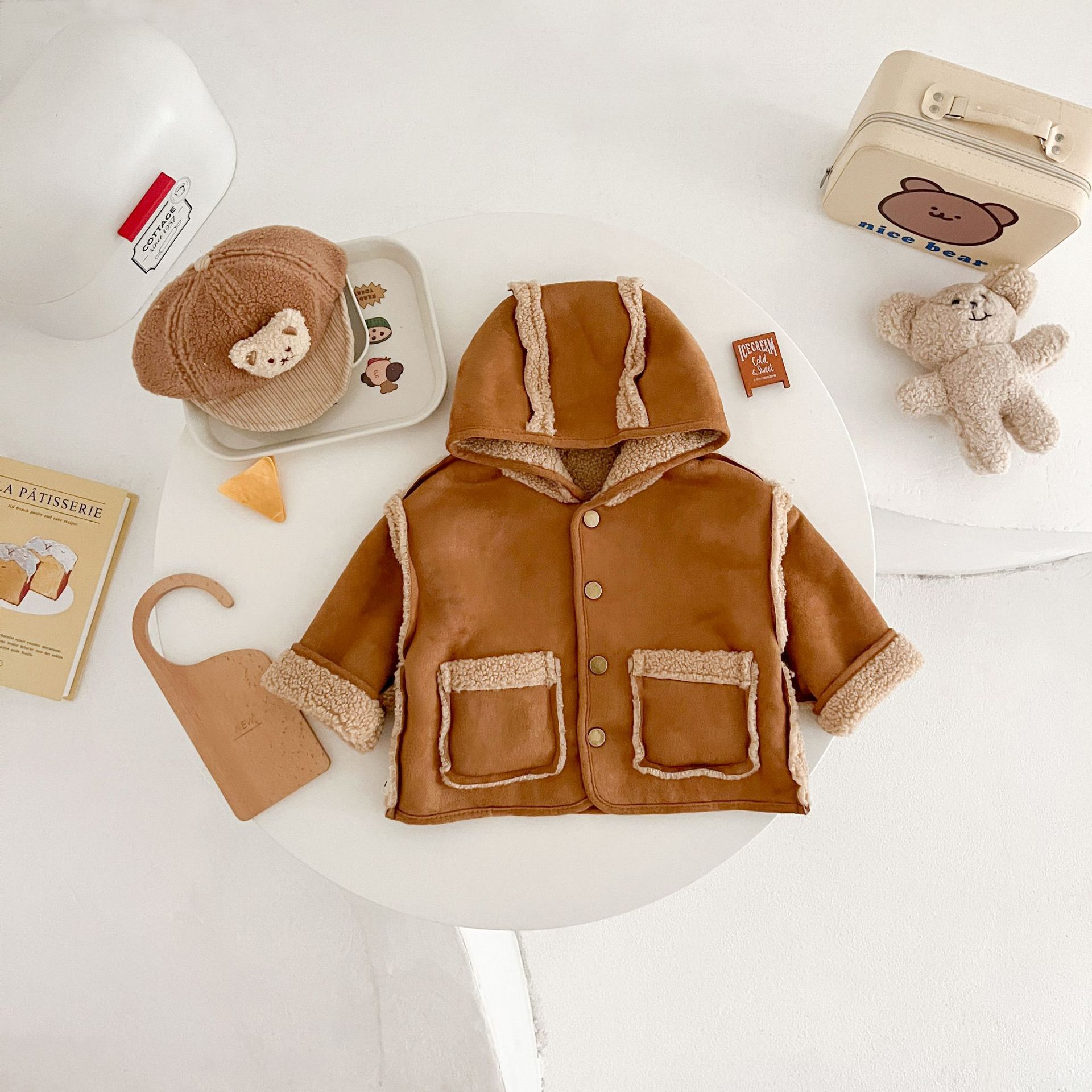 Children's Winter Warm Clothes Baby's Autumn and Winter Thickened Plush Jacket Korean Children's Clothing Baby Fur All-in-One Jacket