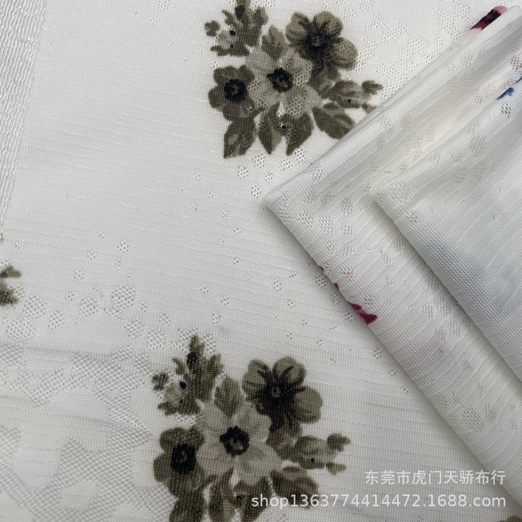 Picture of Spot supply knitted mesh fabric jacquard printing small flower printing knitted jacquard printing fashion women's clothing materials