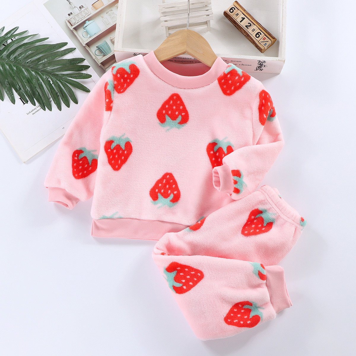 Picture of Children's Autumn and Winter Warm Flannel Suit, Quilted and Thickeneded Home Clothes, Autumn Clothes and Long Trousers, Boys and Girls Intimates Set