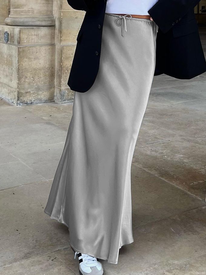 French high waist lace-up skirt elegant slim fit all-match long skirt fishtail skirt fashion cross-border commuter 2023 European and American