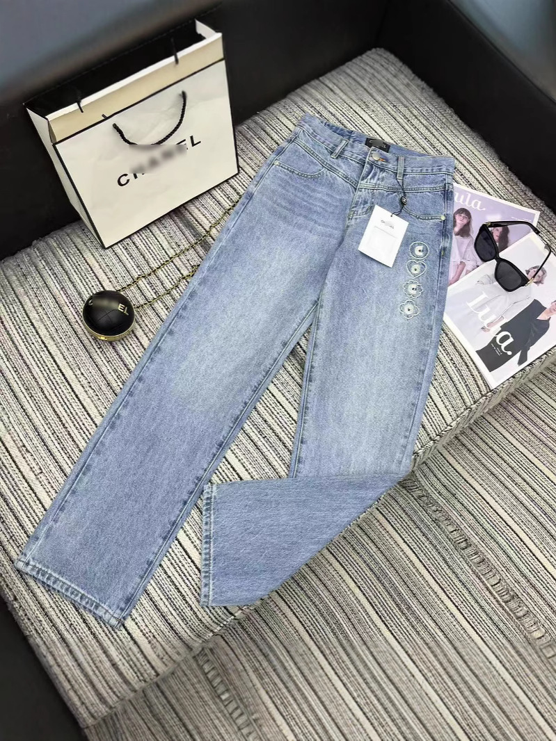 Nanyou Women's Pants 2025 Summer New Embroidered Straight-Leg Jeans Women's Retro American Loose Casual Pants