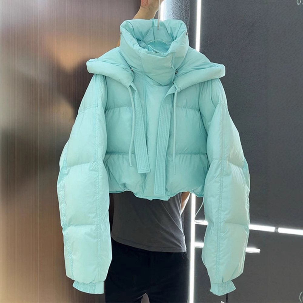 Korean High-End Small Blue Cotton Outwear for Women 2025 Winter Short Hooded Thickeneded Warm Bread Outwear