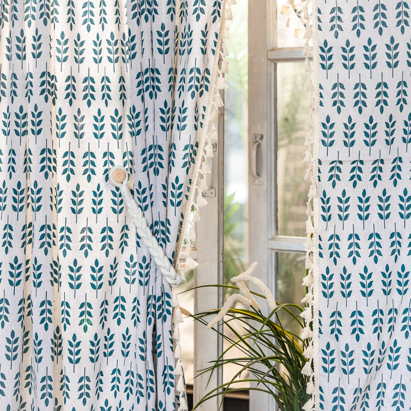 Middle East cross-border ins small fresh cotton and linen tassel bedroom living room non-perforated bay window shading half curtain finished curtain