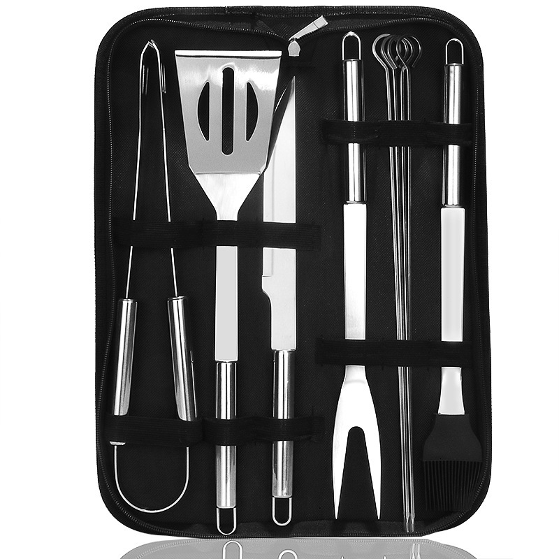 Picture of Amazon Stainless Steel Outdoor Barbecue Tool Bag Bbq Barbecue Clip Shovel Fork Skewer Aluminum Box Free Combination Set
