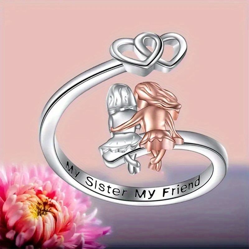 Cross-border New Fashion Creative Love Sister Christmas Party Souvenir Letter Opening Adjustable Ring