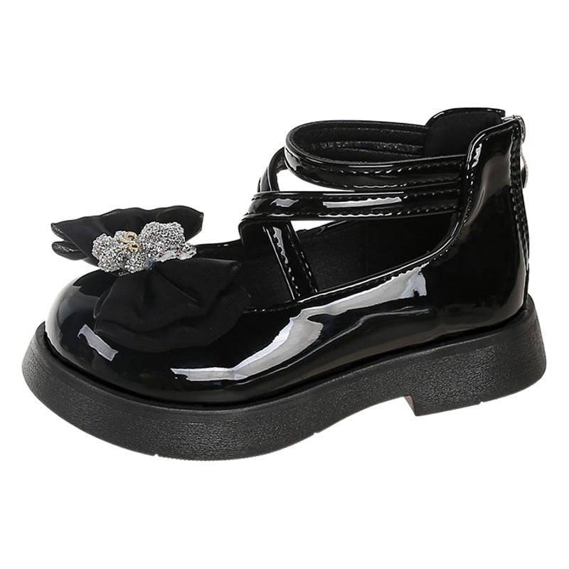 Girls' 2025 New Autum High-Top Small Leather Shoes Korean Style Fashionable Bow Soft-Soled Shoes for Big Children Princess Shoes