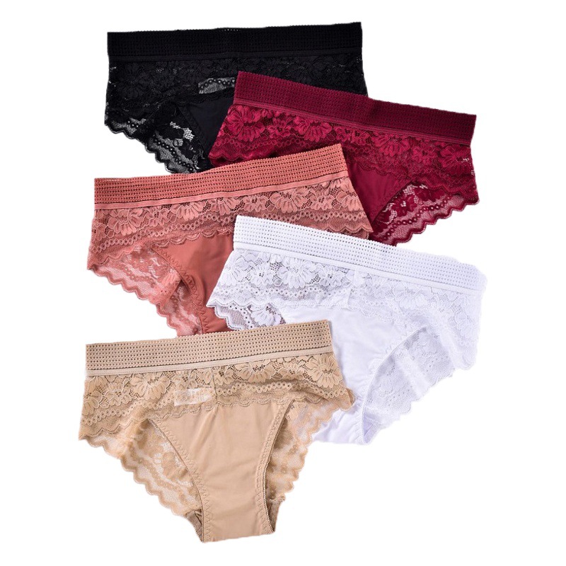 Women's Plus Size Underwear Sexy Lace Hollow Temptation Widened Belt Breathable and Comfortable Briefs Women's Cross-Border Hot Style