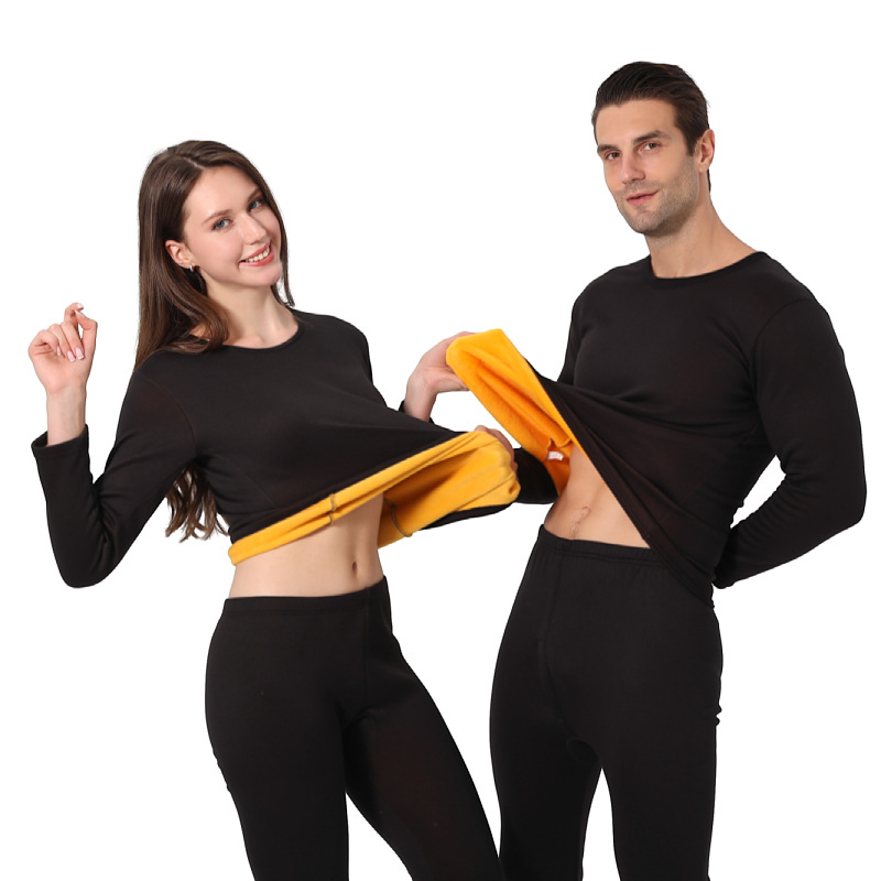 Picture of Gold Velvet warm suit men's round neck fleece-lined thickened new autumn clothes long pants women's plus size couple underwear wholesale