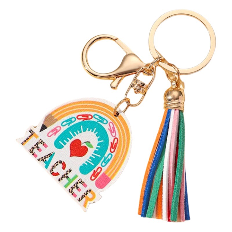 Picture of Europe and the United States hot keychain creative graduation season gift teacher rainbow wooden tassel pendant