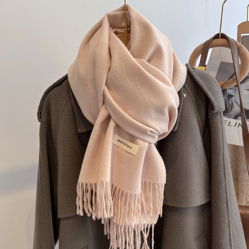 Picture of Blue Imitation Cashmere Scarf for Women 2025 New Winter K-Style Thickeneded Light Blue Scarf Versatile Dual-Use Shawl