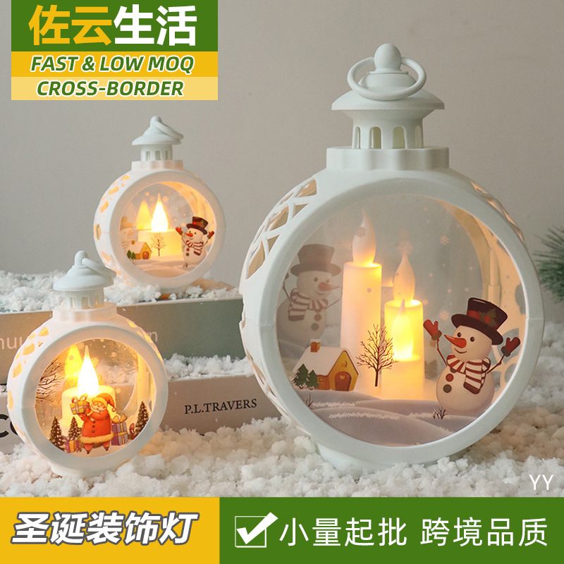 Cross-border Christmas decoration led candle lamp round Santa Claus hanging lamp portable retro window decoration