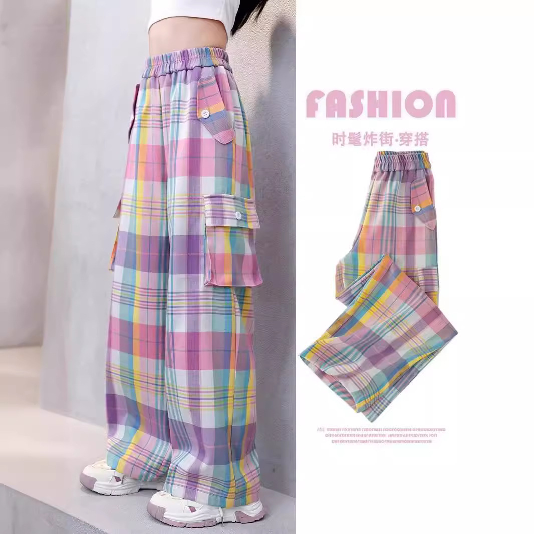 Girls' Summer New Pants Children's 2024 Crock Pants Dopamine Girls' Trousers Large Children's Wide Leg Casual Pants