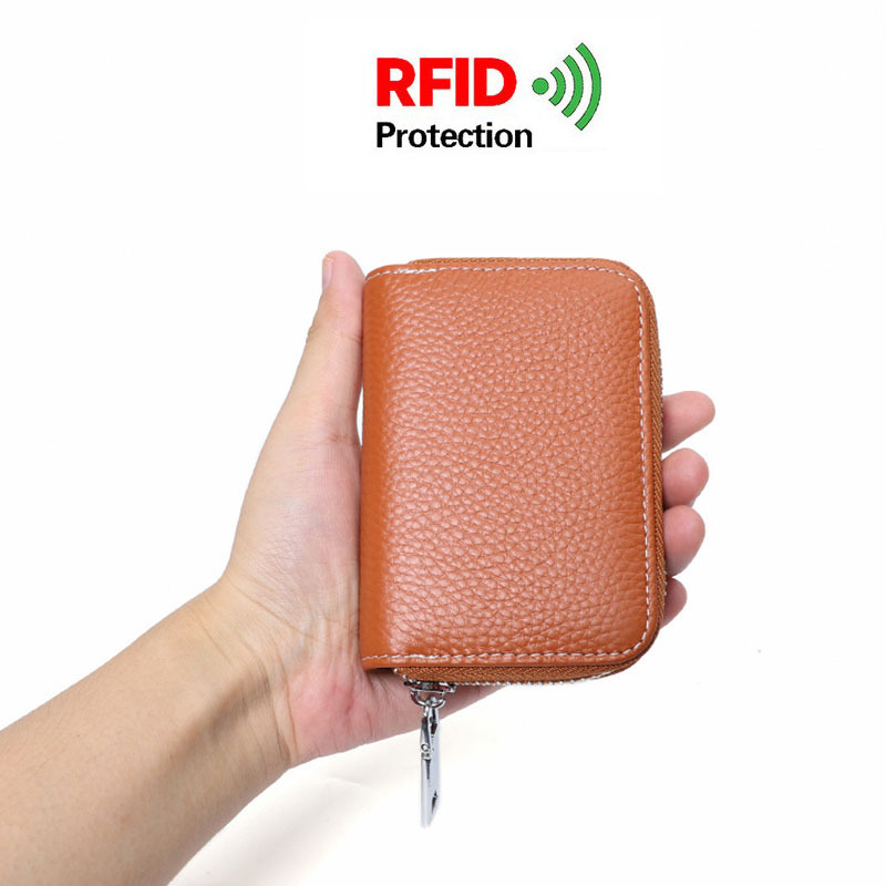 Picture of Zipper card holder unisex first layer cowhide rfid anti-theft brush magnetic leather female card holder
